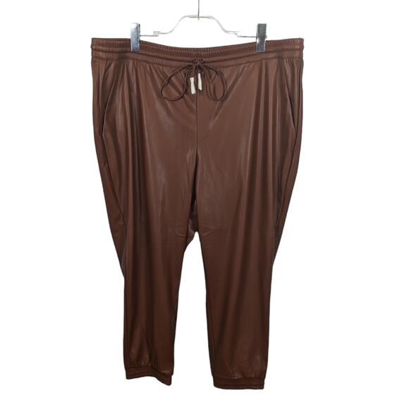 Banana Republic Vegan Leather Jogger Pants Cognac Drawstring Size XXL NWT - Picture 2 of 11